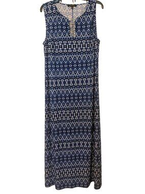 Ellen Weaver blue geometric maxi‎ dress Size XL